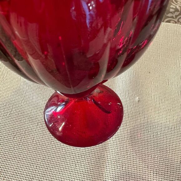 Viking Glass Ruby Red 6-Petal Glass Compote Pedestal Jar with Cover Vintage - Picture 5 of 8